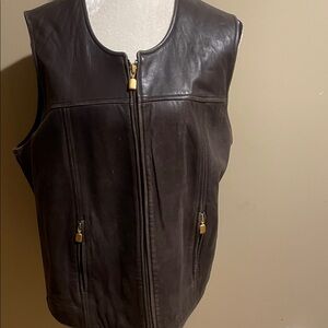 Vintage plus Sz 2xBrown Leather Vest with Gold Accents